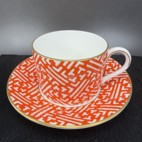 Coalport England Bone China Porcelain Fretwork Chinese Red Tea Cup Saucer Set - Picture 10 of 14